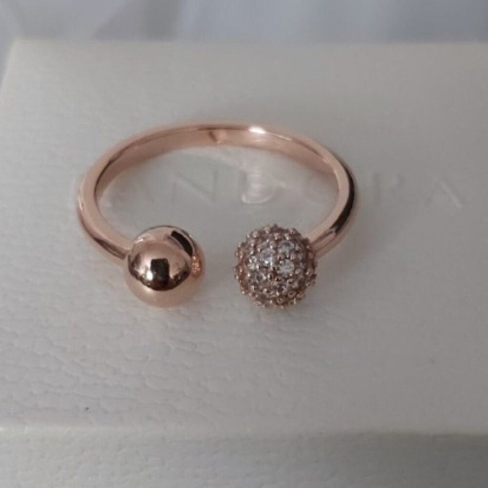 Auth PANDORA Rose Polished and Pave Open Ring with Clear Zirconia 188316CZ